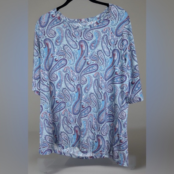 WinterSilks Womens Purple Paisley Top 3/4 Sleeve Round Neckline Silk Blend Sz XL - Picture 1 of 15